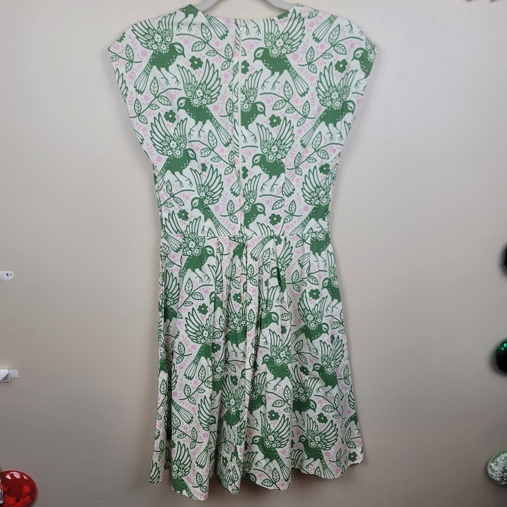Retrolicious Green Bird Print Dress size S - Picture 6 of 8